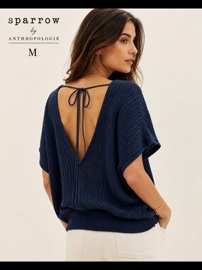Sparrow by Anthropologie Women’s Navy Open Knit V Back Sweater Size M